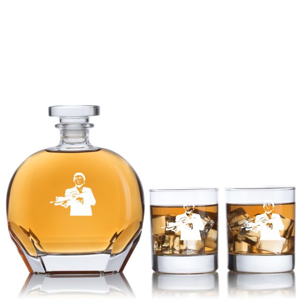 Engraved Scar Face - Personalized Puccini Decanter Set with Old Fashioned Whiskey Glasses