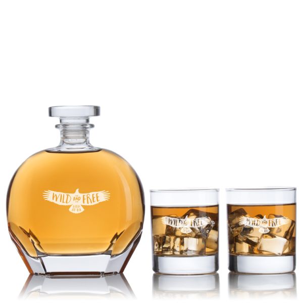 Engraved Wild And Free - Personalized Puccini Decanter Set with Whiskey Glasses