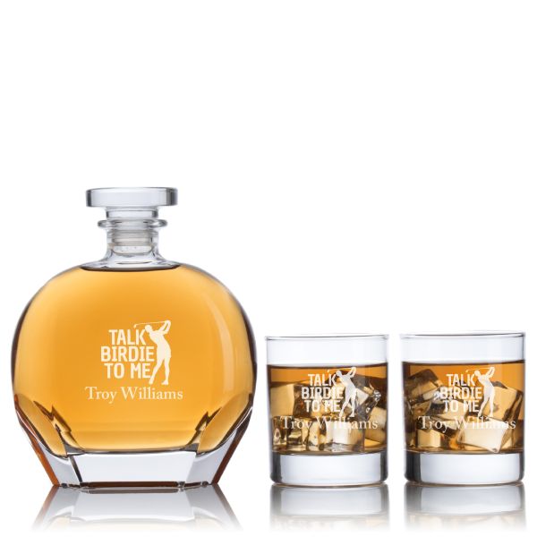 Custom Engraved Talk Birdie To Me - Personalized Puccini Decanter Set with Whiskey Glasses