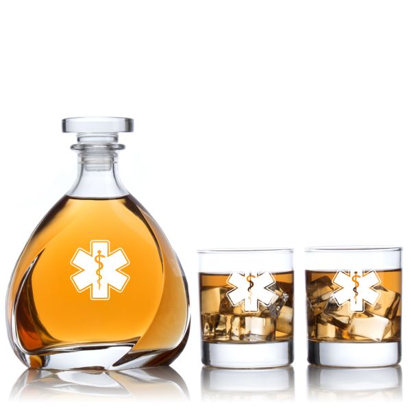 Engraved Star of Life - Personalized Madison Decanter Set with Old Fashion Whiskey Glasses