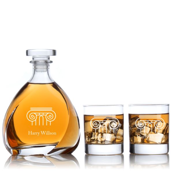 Engraved Greek Column - Personalized Madison Decanter Set with Old Fashion Whiskey Glasses