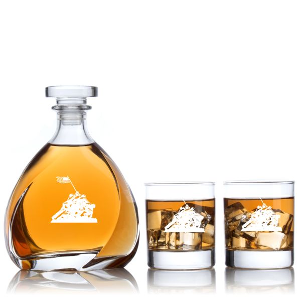 Engraved Iwo Jima - Personalized Madison Decanter Set with Old Fashion Whiskey Glasses