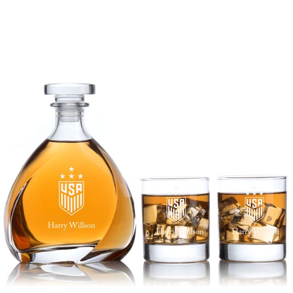 Engraved Womens Soccer Team - Personalized Madison Decanter Set with Old Fashion Whiskey Glasses