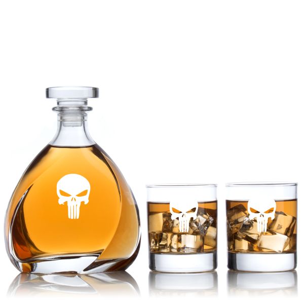 Engraved Punisher Emblem - Personalized Madison Decanter Set with Old Fashioned Whiskey Glasses
