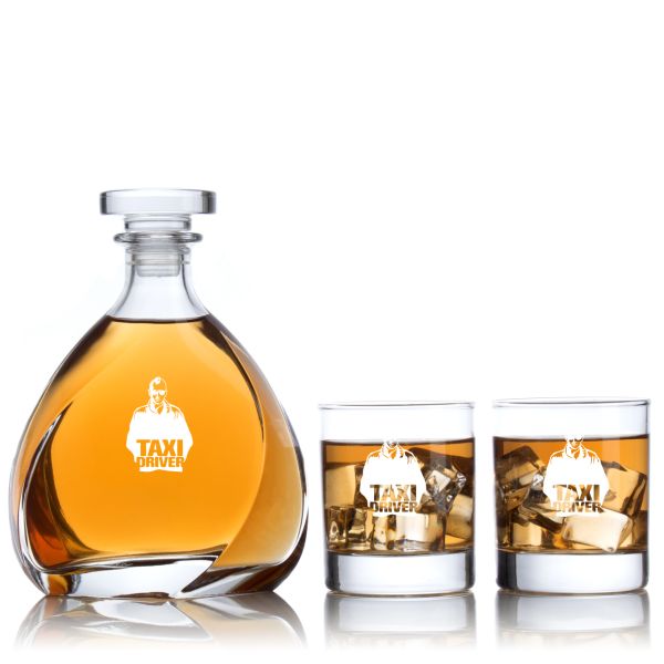 Engraved Taxi - Personalized Madison Decanter Set with Old Fashioned Whiskey Glasses
