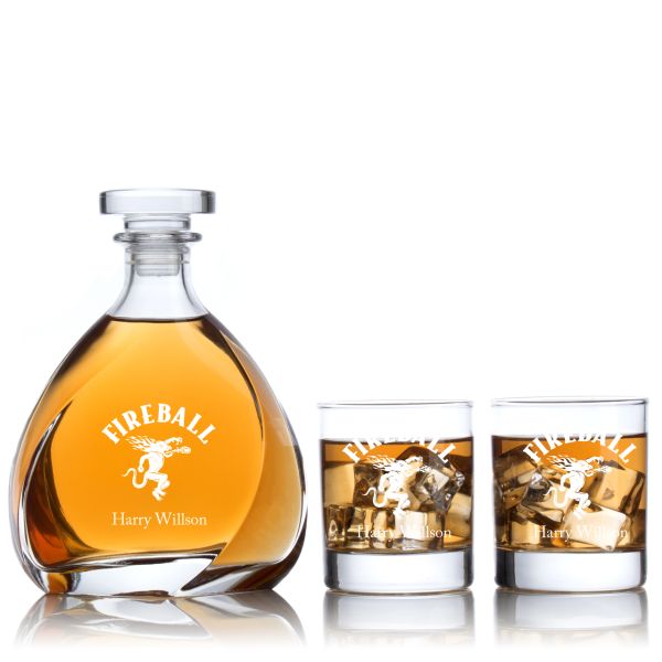 Engraved Fireball - Personalized Madison Decanter Set with Old Fashioned Whiskey Glasses
