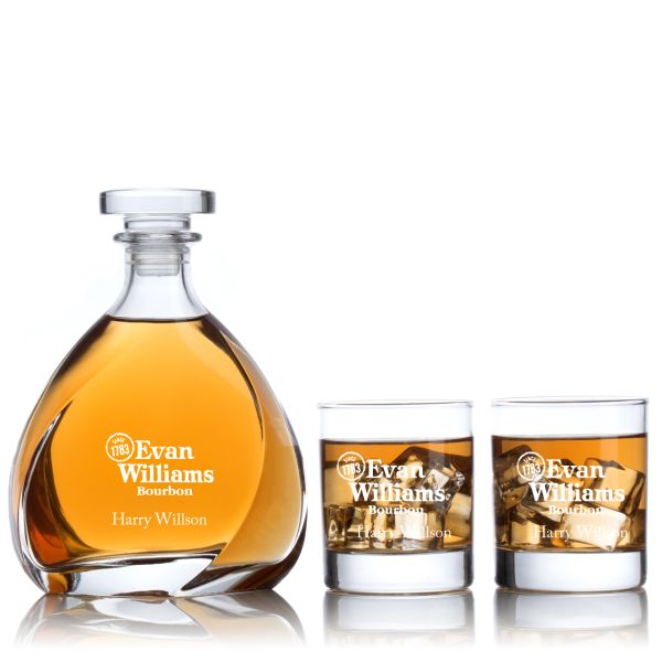 Engraved Evan Williams Bourbon - Personalized Madison Decanter Set with Old Fashioned Whiskey Glasses