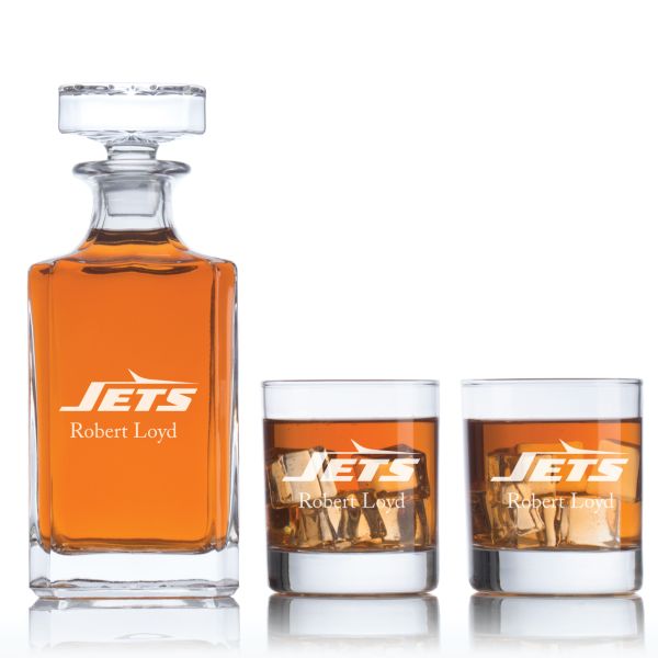 New York Jets - Football Fanatic Gift Ideas - Classic Personalized Whiskey Decanter Set - Man Cave Gifts - Gifts For Him