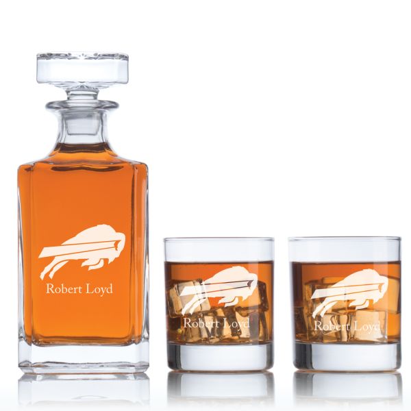 Buffalo Bills - Football Fanatic Gift Ideas - Classic Personalized Whiskey Decanter Set - Man Cave Gifts - Gifts For Him
