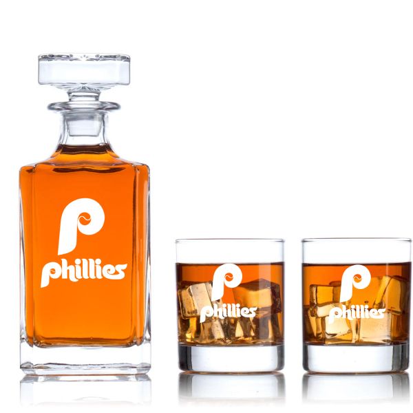Engraved Philadelphia Phillies - Personalized Classic Decanter Set with Old Fashioned Whiskey Glasses