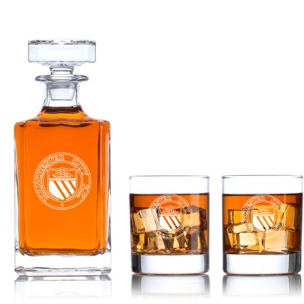 Engraved Manchester City - Personalized Classic Decanter Set with Old Fashioned Whiskey Glasses