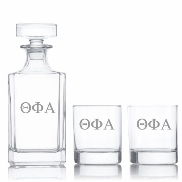 Custom Engraved Theta Phi Alpha - Personalized Classic Decanter Set with Whiskey Glasses