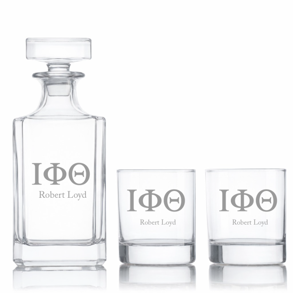 Custom Engraved Iota Phi Theta - Personalized Classic Decanter Set with Whiskey Glasses
