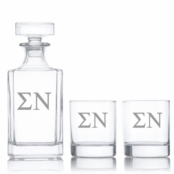 Custom Engraved Sigma Nu - Personalized Classic Decanter Set with Whiskey Glasses