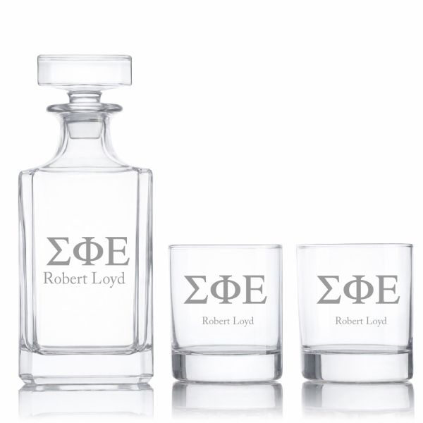 Custom Engraved Sigma Phi Epsilon - Personalized Classic Decanter Set with Whiskey Glasses