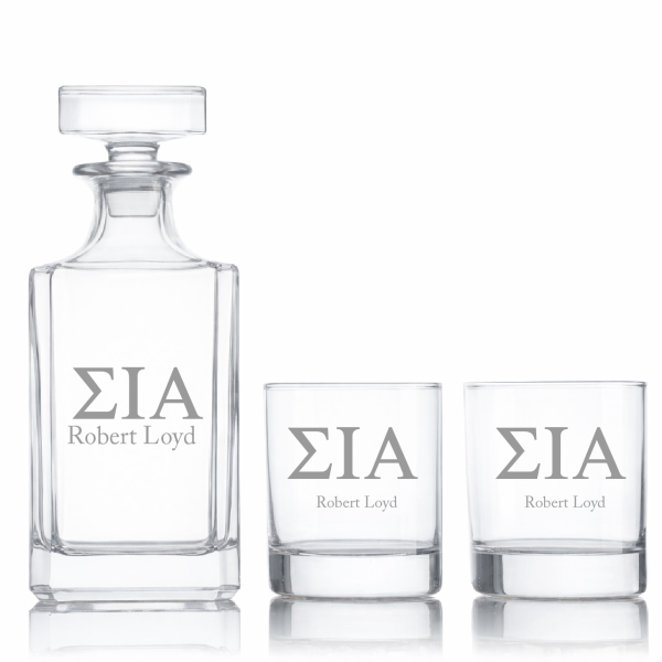 Custom Engraved Sigma Iota Alpha - Personalized Classic Decanter Set with Whiskey Glasses