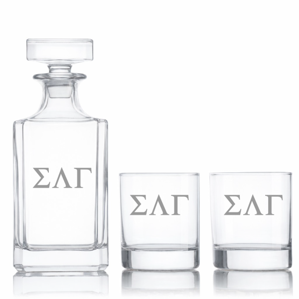 Custom Engraved Sigma Lambda Gamma - Personalized Classic Decanter Set with Whiskey Glasses