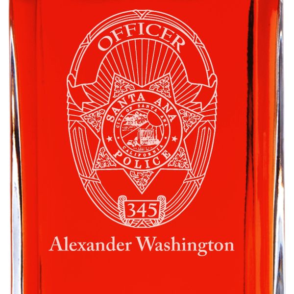 Custom Engraved Police Badges - Personalized Whiskey Decanter Set In Wood Gift Box - Santa Ana CA Police Badge