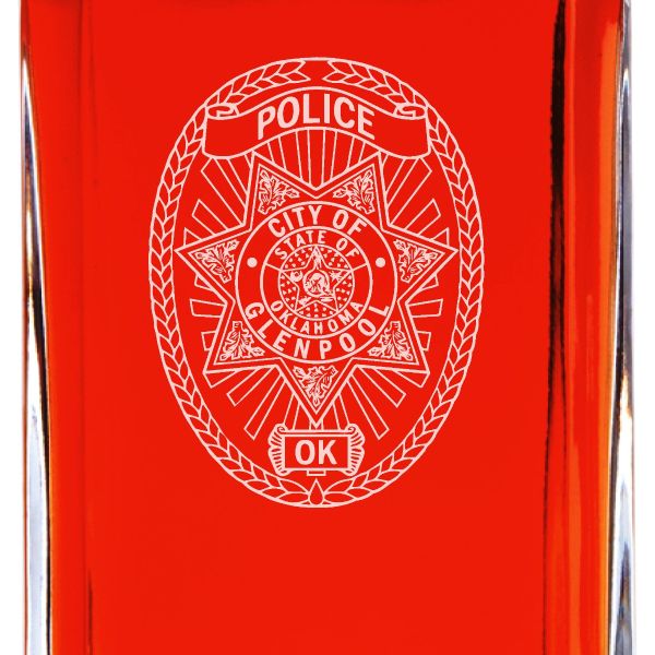 Custom Engraved Police Badges - Personalized Whiskey Decanter Set In Wood Gift Box - Glenpool OK Police Badge