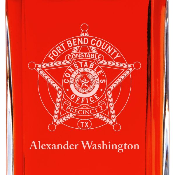 Custom Engraved - Police Badges - Personalized Whiskey Decanter In Wood Gift Box - Fort Bend TX Constable's Office Badge