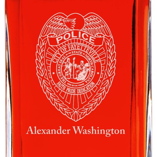 Custom Engraved Police Badges - Personalized Whiskey Decanter Set In Wood Gift Box - Fayetteville NC Police Badge