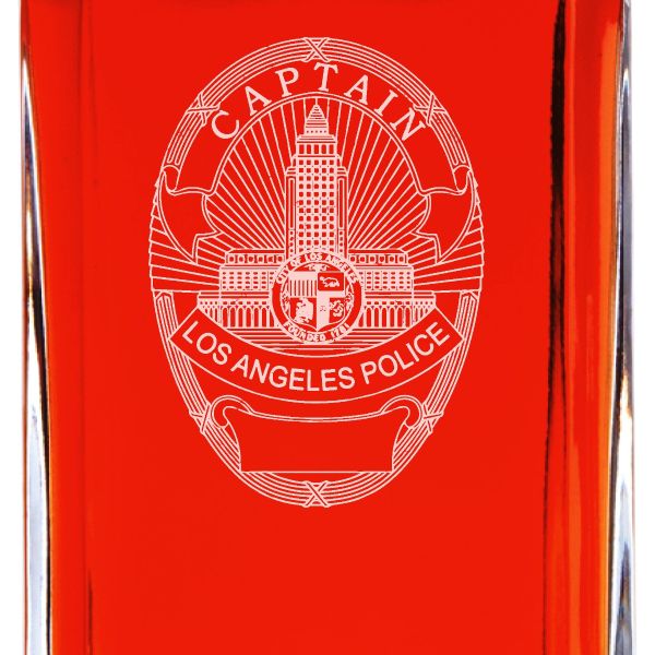 Custom Engraved Police Badges - Personalized Whiskey Decanter Set In Wood Gift Box - LA Captain Police Badge
