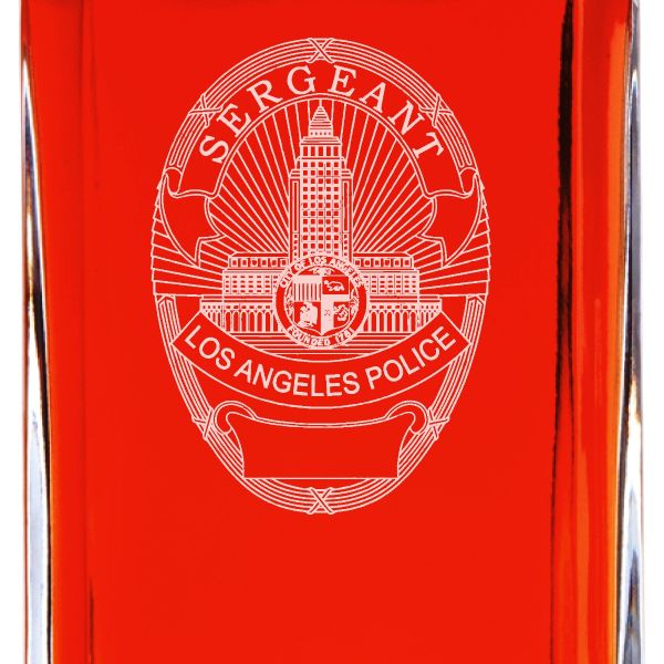 Custom Engraved Police Badges - Personalized Whiskey Decanter Set In Wood Gift Box - LA Sergeant Police Badge