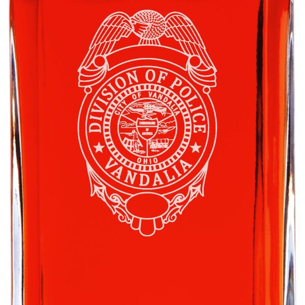 Custom Engraved - Police Badges - Personalized Whiskey Decanter In Wood Gift Box - Vandalia OH Police Badge