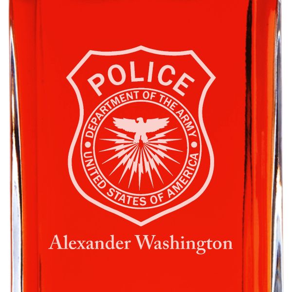 Custom Engraved Police Badges - Personalized Whiskey Decanter Set In Wood Gift Box - Dept. of the Army Police Badge