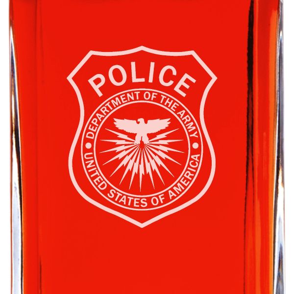 Custom Engraved Police Badges - Personalized Whiskey Decanter Set In Wood Gift Box - Dept. of the Army Police Badge