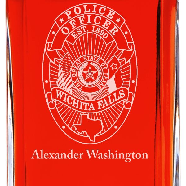 Custom Engraved - Police Badges - Personalized Whiskey Decanter In Wood Gift Box - Wichita Falls TX Police Badge