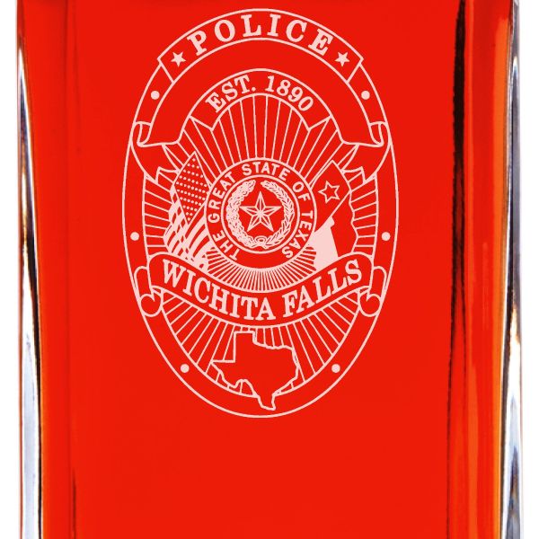 Custom Engraved Police Badges - Personalized Whiskey Decanter Set In Wood Gift Box - Wichita Falls TX Police Badge