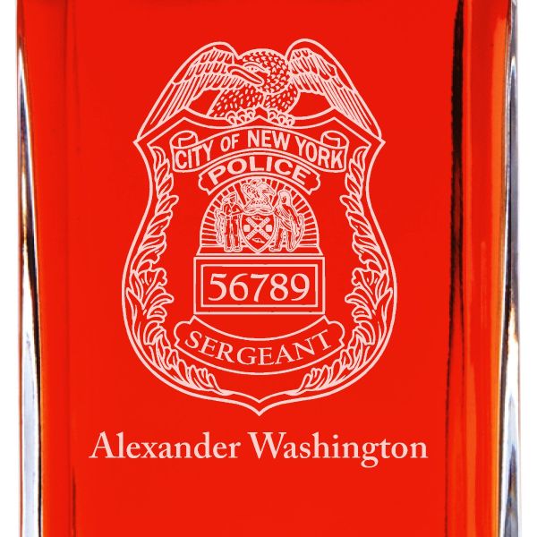 Custom Engraved Police Badges - Personalized Whiskey Decanter Set In Wood Gift Box - City of New York Police Badge