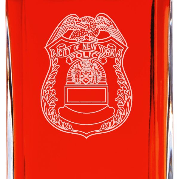 Custom Engraved Police Badges - Personalized Whiskey Decanter Set In Wood Gift Box - City of New York Police Badge