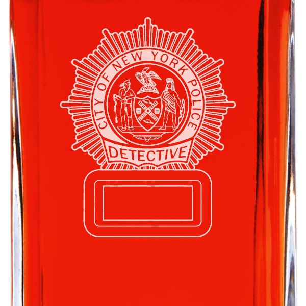 Custom Engraved Police Badges - Personalized Whiskey Decanter Set In Wood Gift Box - City of New York Police Detective Badge
