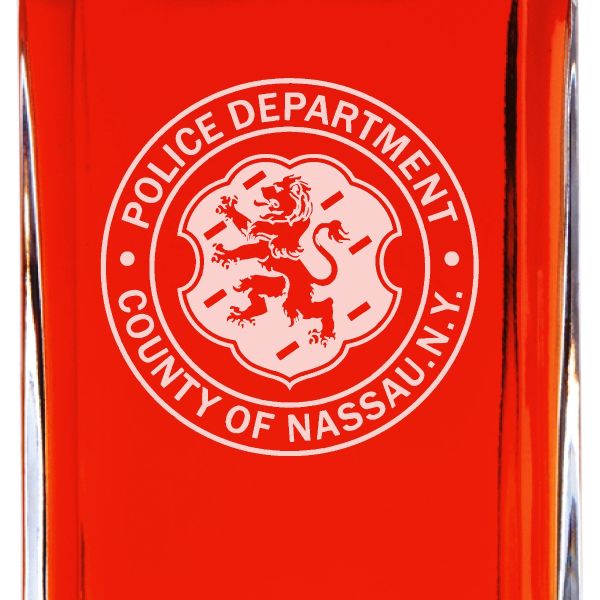 Custom Engraved Police Badges - Personalized Whiskey Decanter Set In Wood Gift Box - Police Dept County of Nassau NY Patch