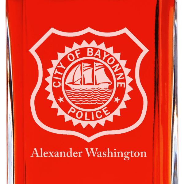 Custom Engraved Police Badges - Personalized Whiskey Decanter Set In Wood Gift Box - City of Bayonne NJ Patch