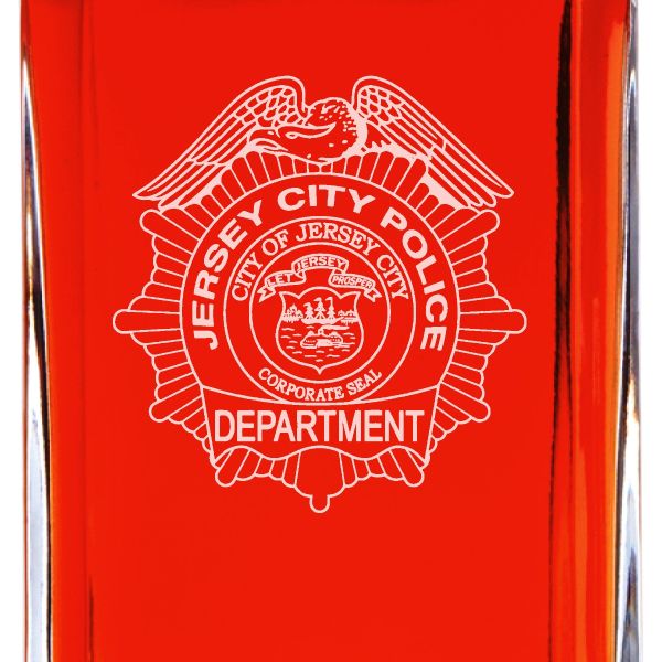 Custom Engraved - Police Badges - Personalized Whiskey Decanter In Wood Gift Box - Jersey City Police Badge