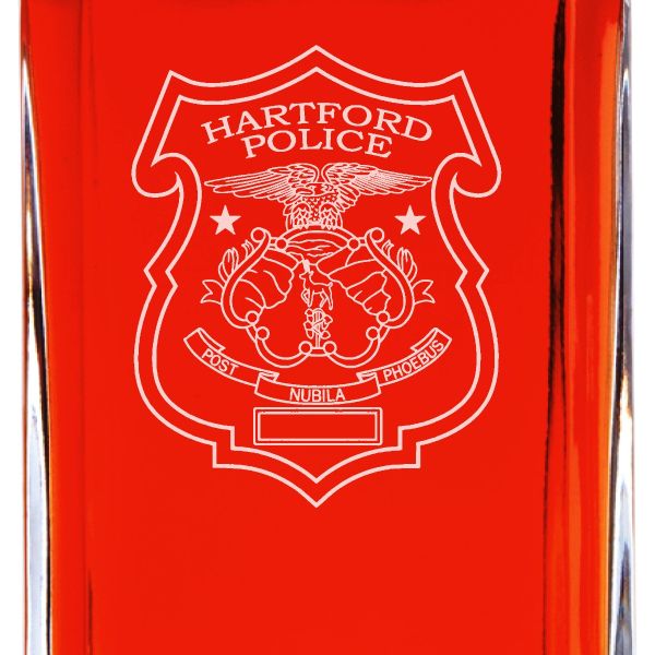 Custom Engraved Police Badges - Personalized Whiskey Decanter Set In Wood Gift Box - Hartford CT Police Badge
