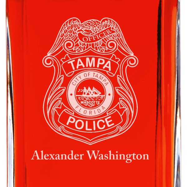 Custom Engraved - Police Badges - Personalized Whiskey Decanter In Wood Gift Box - Tampa Police Badge