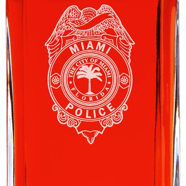 Custom Engraved Police Badges - Personalized Whiskey Decanter Set In Wood Gift Box - Miami Police Badge