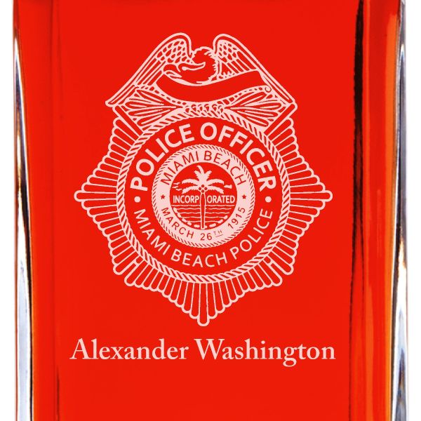 Custom Engraved Police Badges - Personalized Whiskey Decanter Set In Wood Gift Box - Miami Beach Police Badge