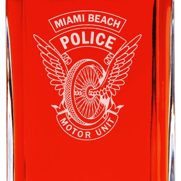 Custom Engraved Police Badges - Personalized Whiskey Decanter Set In Wood Gift Box - Miami Police Motor Unit Winged Wheel