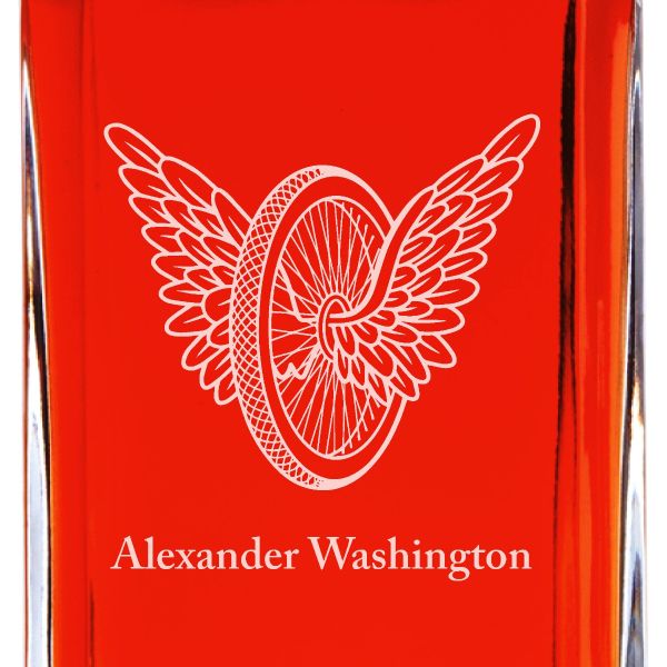 Custom Engraved Police Badges - Personalized Whiskey Decanter Set In Wood Gift Box - Winged Wheel