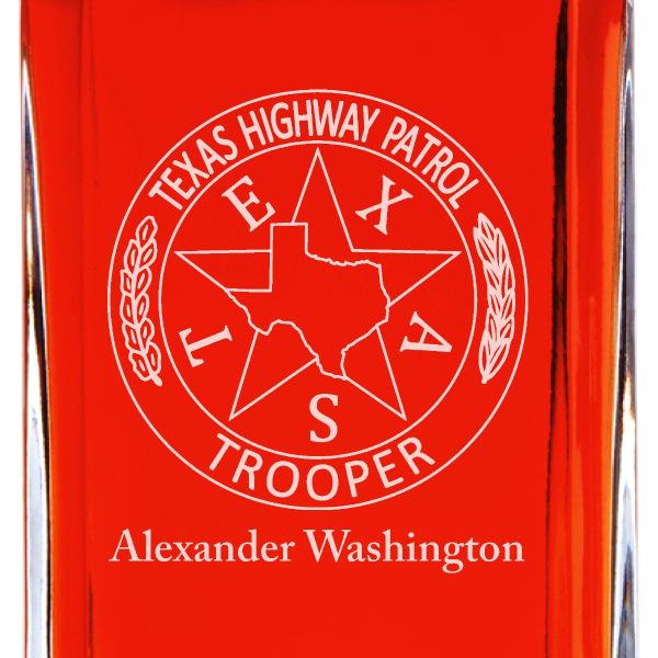 Custom Engraved Police Badges - Personalized Whiskey Decanter Set In Wood Gift Box - Texas Highway Patrol Badge
