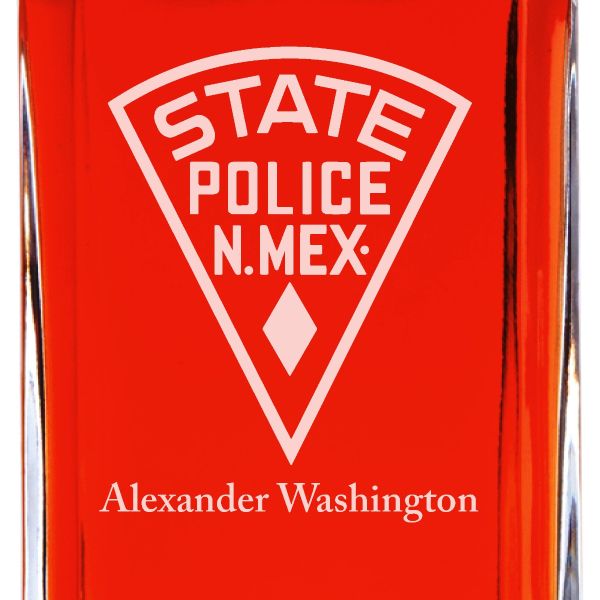 Custom Engraved Police Badges - Personalized Whiskey Decanter Set In Wood Gift Box - State Police New Mexico Patch