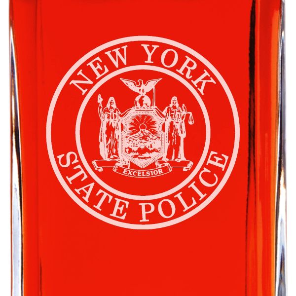 Custom Engraved Police Badges - Personalized Whiskey Decanter Set In Wood Gift Box - New York State Police Patch