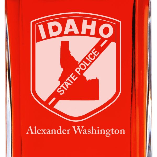 Custom Engraved Police Badges - Personalized Whiskey Decanter Set In Wood Gift Box - Idaho State Police Patch