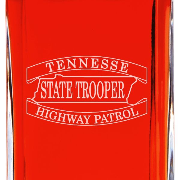 Custom Engraved Police Badges - Personalized Whiskey Decanter Set In Wood Gift Box - Tennessee State Trooper Highway Patrol Patch