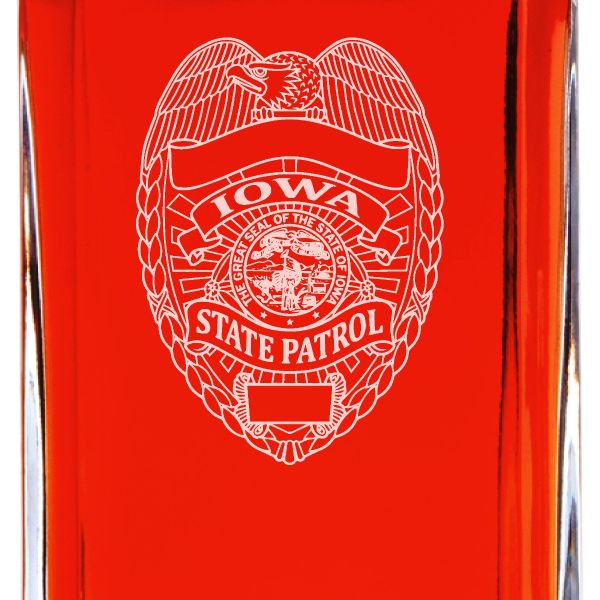 Custom Engraved - Police Badges - Personalized Whiskey Decanter In Wood Gift Box - Iowa State Patrol Badge